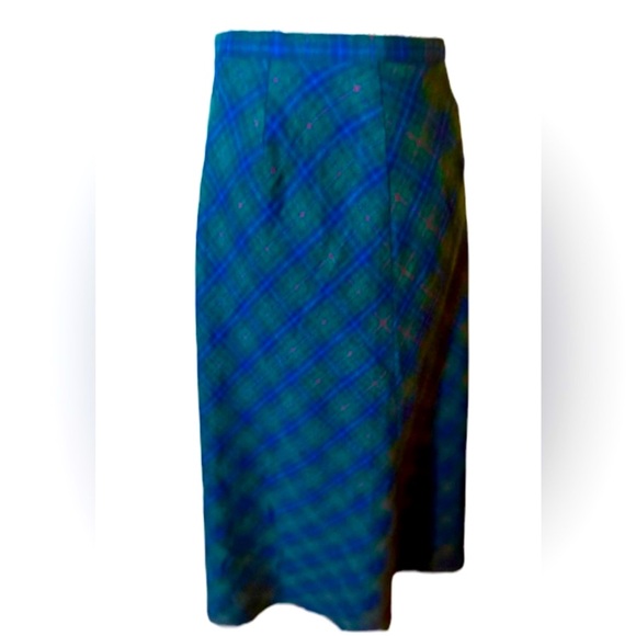 Michele Wool Blend Scottish Style Green Plaid Midi Skirt Size 10 - Picture 1 of 14